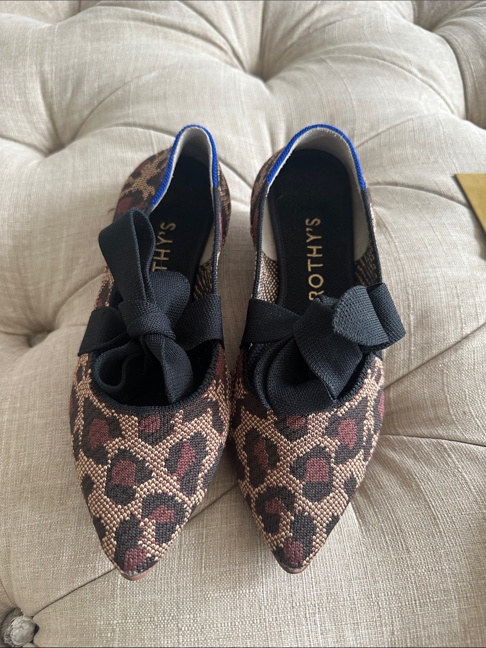 Rothy's Leopard Pointed Bow Flats in Brown and Black